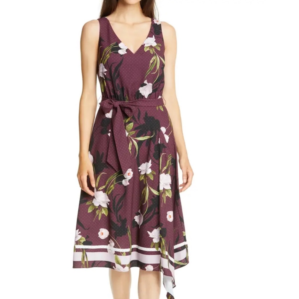 Ted Baker London Alyan Elderflower Print Asymmetrical Dress size 0
